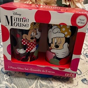 NWT Disney Minnie Mouse Graphic Polka Dot Two Glass Set Multicolor